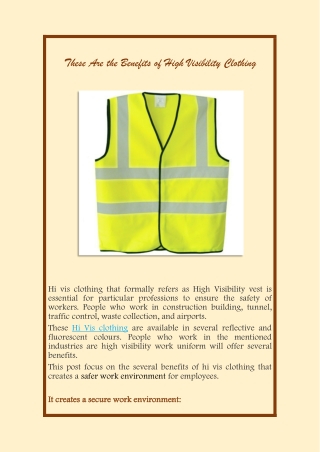 These Are the Benefits of High Visibility Clothing