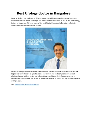 Best Urologists and Nephrologists in Bangalore