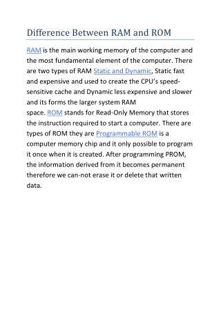Difference Between RAM and ROM