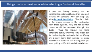 Things that you must know while selecting a Ductwork Installer