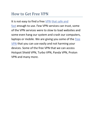 How to Get Free VPN