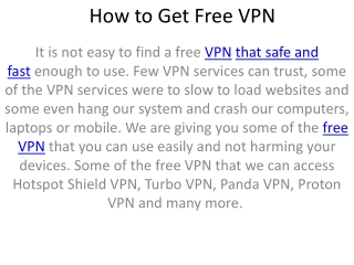 How to Get Free VPN