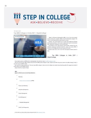 Top MBA Colleges in India 2021 | StepInCollege