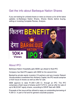 Get the info about Barbeque Nation Unlisted Shares