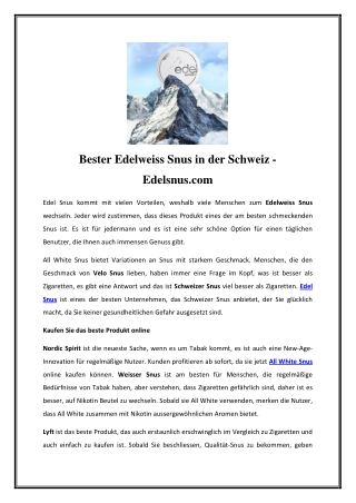 Bester Edelweiss Snus in der Schweiz