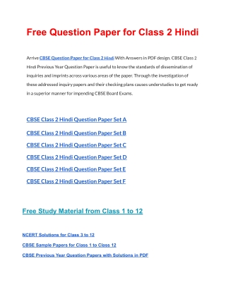 CBSE Question Papers Class 2 Hindi PDF Solutions Download