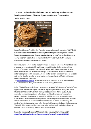 Global Almond Butter Industry Market Research Report 2020-2025