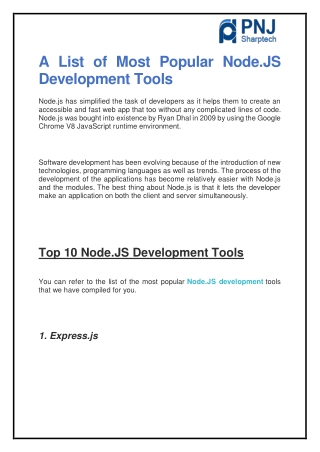 A List of Most Popular Node.JS Development Tools