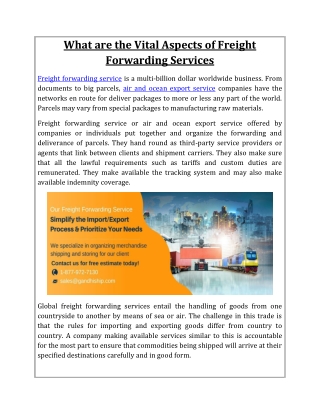 What are the Vital Aspects of Freight Forwarding Services