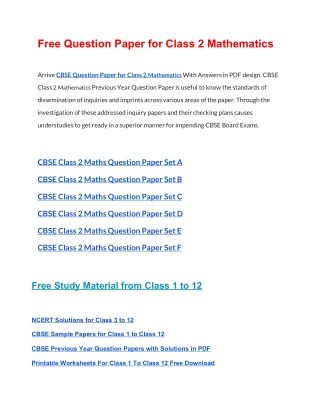 CBSE Question Papers Class 2 Mathematics PDF Solutions Download