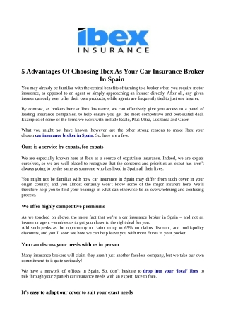 5 Advantages Of Choosing Ibex As Your Car Insurance BrokerIn Spain