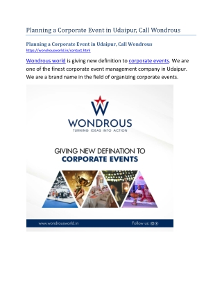 Planning a Corporate Event in Udaipur, Call Wondrous