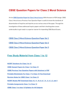 CBSE Question Papers Class 2 Moral Science PDF Solutions Download