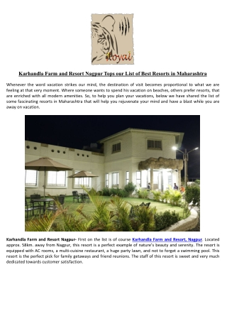 Karhandla Farm and Resort Nagpur Tops our List of Best Resorts in Maharashtra