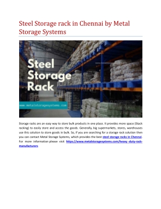 Steel Storage rack in Chennai by Metal Storage Systems