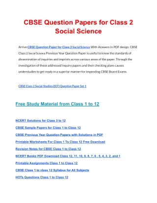 CBSE Question Papers Class 2 Social Science PDF Solutions Download