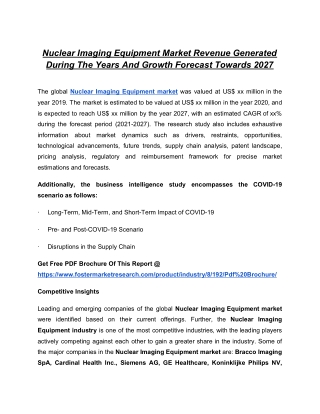 Nuclear Imaging Equipment Market Set For Rapid Growth And Trend By 2027