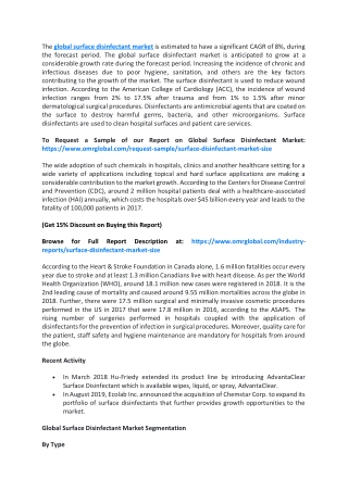 Global Surface Disinfectant Market  Size, Segmentation, Share, Forecast, Analysis, Industry Report to 2019-2025