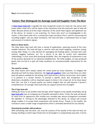 Factors That Distinguish An Average Load Cell Supplier From The Best