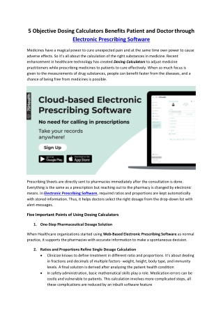 5 Objective Dosing Calculators Benefits Patient and Doctor through Electronic Prescribing Software