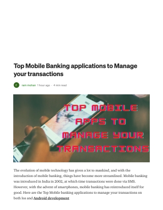 Top Mobile Banking applications to Manage your transactions