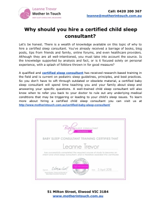 Why should you hire a certified child sleep consultant?