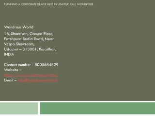 Planning a Corporate Dealer Meet in Udaipur, Call Wondrous