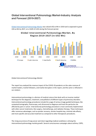 Global Interventional Pulmonology Market-Industry Analysis and Forecast (2019-2027)