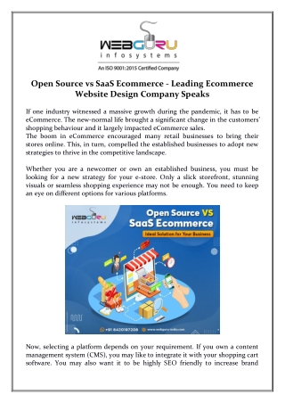 Open Source vs SaaS Ecommerce - Leading Ecommerce Website Design Company Speaks