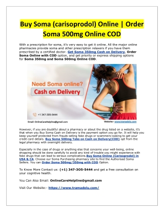 Buy Soma Online for musculoskeletal pain | Soma Online via Cash On Delivery in USA