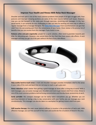 Improve Your Health and Fitness With Relax Neck Massager