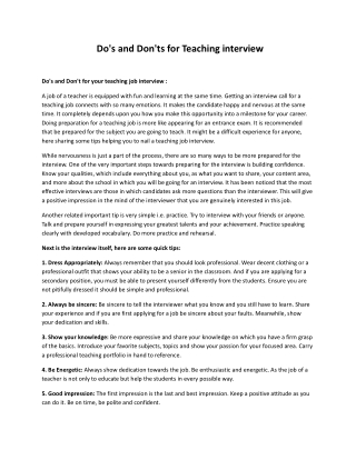 Do's and Don'ts for Teaching interview