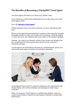 The Benefits of Becoming a ClaritySSO Travel Agent