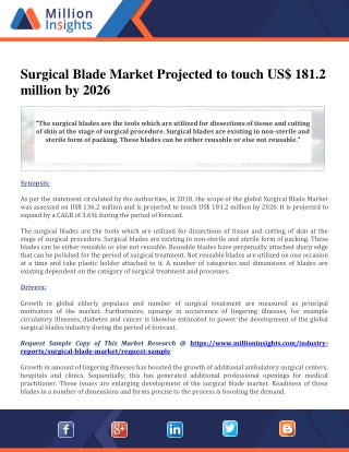 Surgical Blade Market Projected to touch US$ 181.2 million by 2026