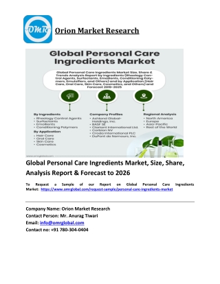 Global Personal Care Ingredients Market Trends, Size, Competitive Analysis and Forecast 2019-2025