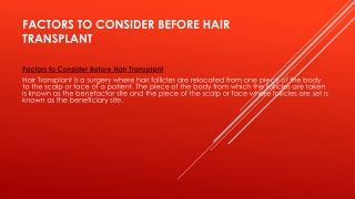 Factors to Consider Before Hair Transplant