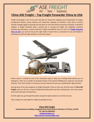 China ASE Freight – Top Freight Forwarder China to USA