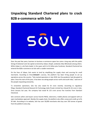 Unpacking Standard Chartered plans to crack B2B e-commerce with Solv