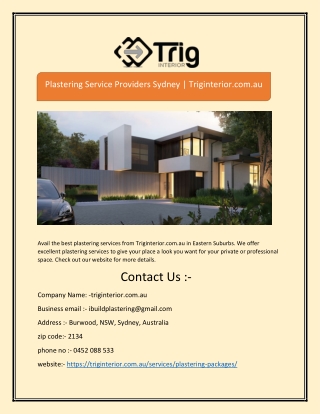 Plastering Service Providers Sydney | Triginterior.com.au