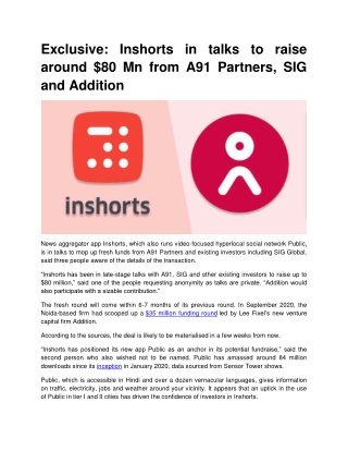 Exclusive: Inshorts in talks to raise around $80 Mn from A91 Partners, SIG and Addition