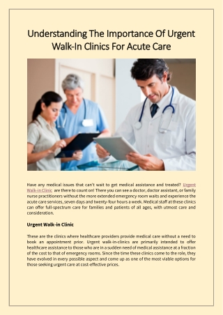 Understanding The Importance Of Urgent Walk-In Clinics For Acute Care