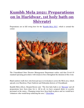 Kumbh Mela 2021: Preparations on in Haridwar, 1st holy bath on Shivratri