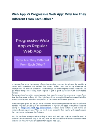 Web App Vs Progressive Web App: Why Are They Different From Each Other?