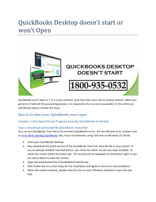 QuickBooks Desktop doesn't start or won't Open