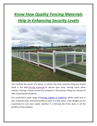 Know How Quality Fencing Materials Help In Enhancing Security Levels