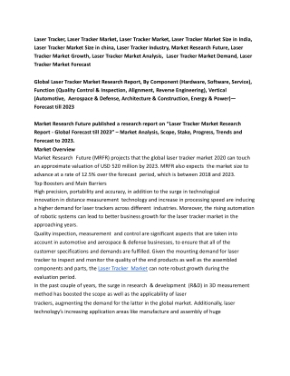 Laser Tracker Market Emerging  Technology, Business Overview 2023