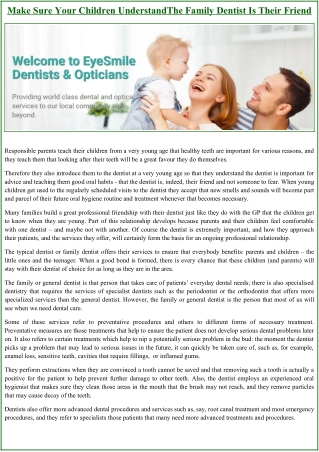 Make Sure Your Children UnderstandThe Family Dentist Is Their Friend