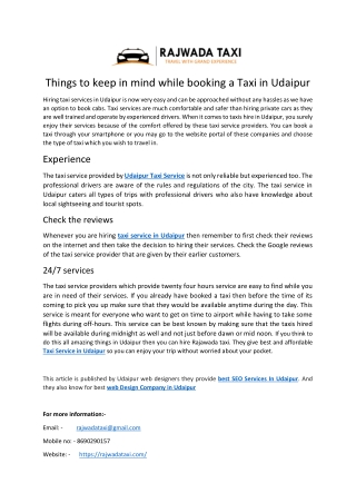Things to keep in mind while booking a Taxi in Udaipur