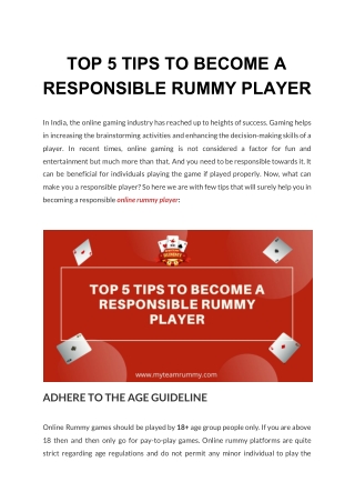 Best tips to become a responsible online rummy player