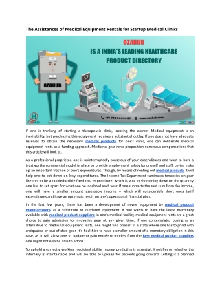 The Assistances of Medical Equipment Rentals for Startup Medical Clinics